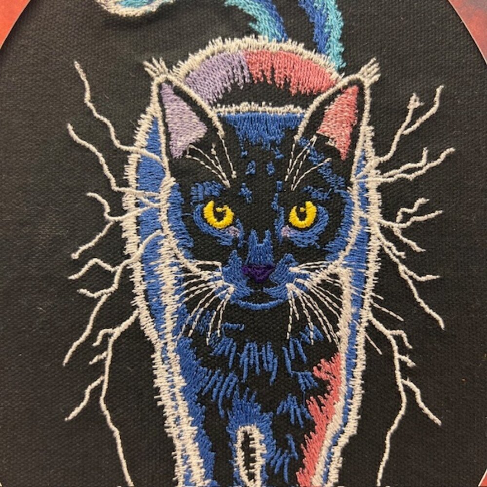 Homemade Electric Cat Framed Embroidery Art - Picture 2 of 5